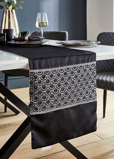 Catherine Lansfield Black Deco Sequin Dining Table Runner (32x220 cm)