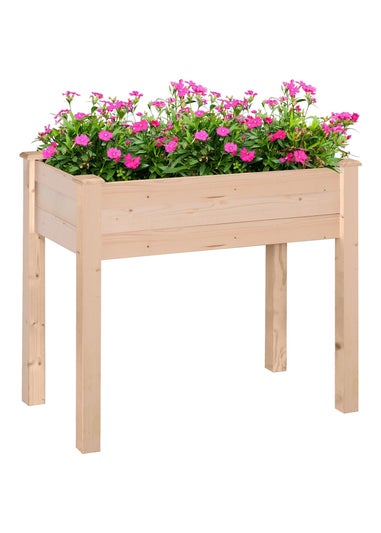 Outsunny Natural Garden Wooden Planter Flower Raised Bed (86L x 46W x 76Hcm)