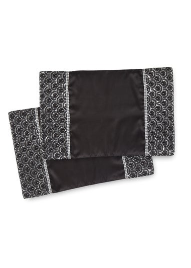 Catherine Lansfield Black Deco Sequin Dining Place Mat 4 Pack (30x46 cm)