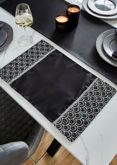 Catherine Lansfield Black Deco Sequin Dining Place Mat 4 Pack (30x46 cm)