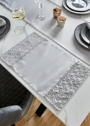 Catherine Lansfield Silver Deco Sequin Dining Place Mat 4 Pack (30x46 cm)