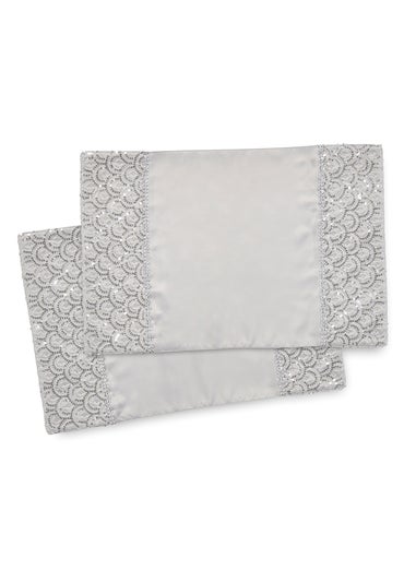 Catherine Lansfield Silver Deco Sequin Dining Place Mat 4 Pack (30x46 cm)