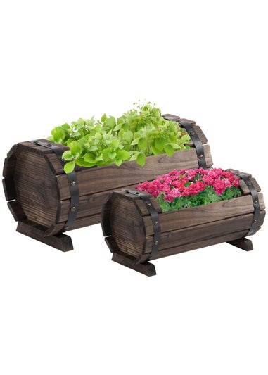 Outsunny Brown Wooden Flower Plant Pot 2PCs (56L)