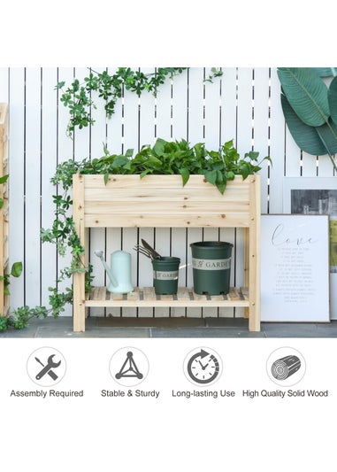 Outsunny Natural Wooden Raised Garden Bed Plant Stand (100 x 40 x 84cm)