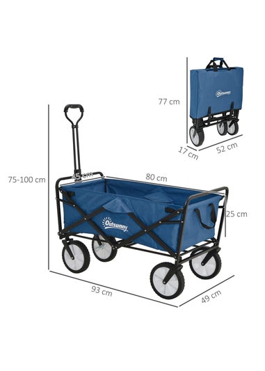 Outsunny Folding Outdoor Storage Trolley Cart Bag Telescopic Handle Brakes Navy Blue