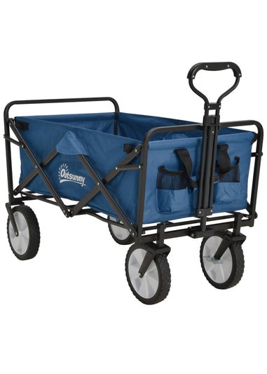 Outsunny Folding Outdoor Storage Trolley Cart Bag Telescopic Handle Brakes Navy Blue