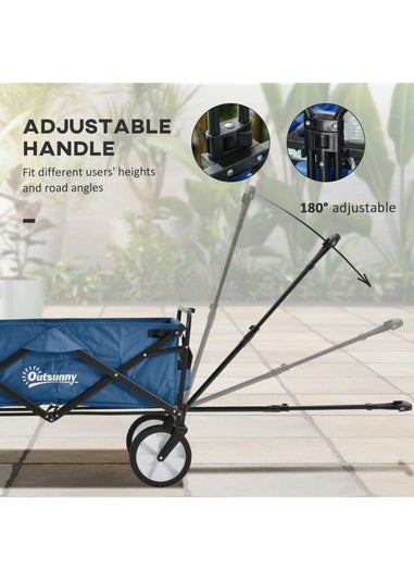 Outsunny Folding Outdoor Storage Trolley Cart Bag Telescopic Handle Brakes Navy Blue