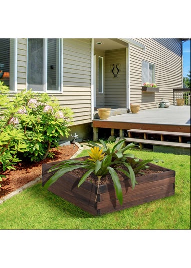 Outsunny Brown Wooden Raised Beds (80L x 80W x 22.5Hcm)