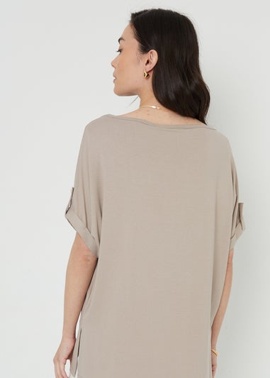 Threadbare Stone Lilou Batwing Sleeve Slash Neck Tunic Top