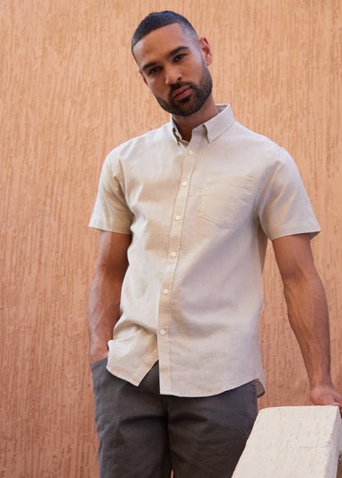 Threadbare Stone Dragon Cotton-Linen Blend Short-Sleeve Shirt