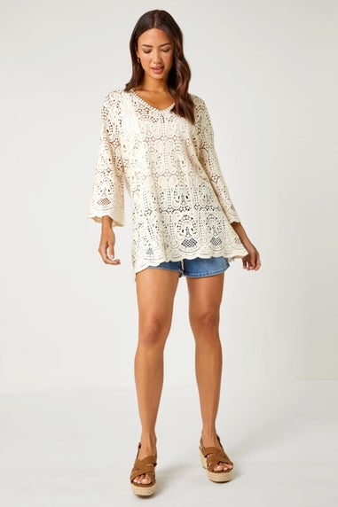 Roman Natural Cotton Crochet Tunic Top