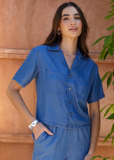 Threadbare Light Blue Water Cropped Chambray Shirt