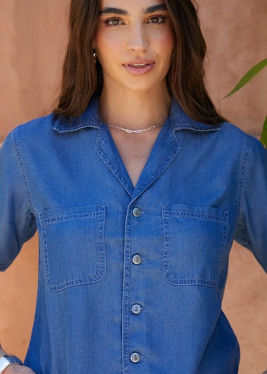 Threadbare Light Blue Water Cropped Chambray Shirt