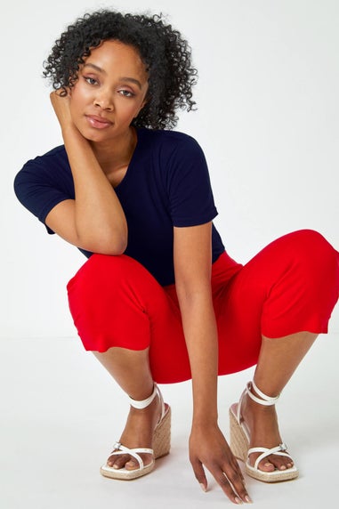 Roman Red Petite Cropped Stretch Trouser
