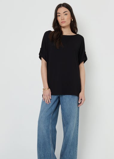 Threadbare Black Lilou Batwing Sleeve Slash Neck Tunic Top