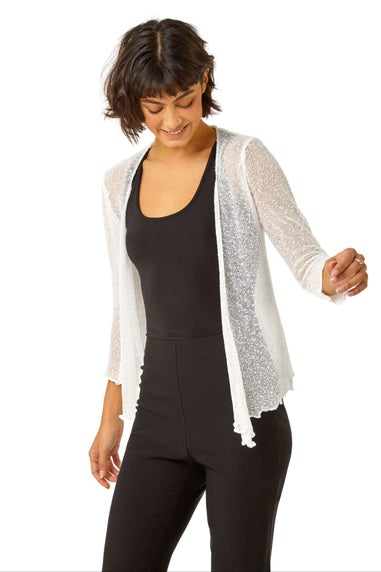 Roman Ivory Textured Pointelle Detail Shrug