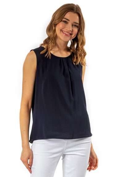 Roman Navy Lace Back Pleat Detail Chiffon Top