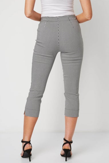 Roman Black Gingham Elastic Waist Stretch Cropped Trouser