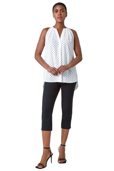 Roman Ivory Broderie V-Neck Cotton Tunic Top