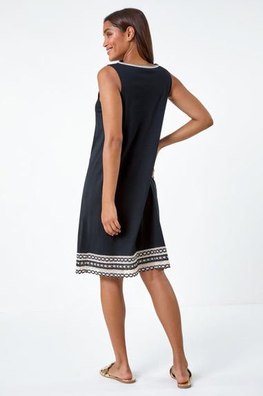 Roman Black Embroidered Trim Stretch Jersey Shift Dress