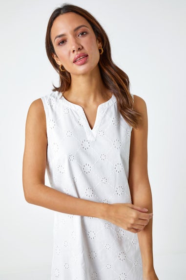 Roman White Embroidered Cotton Shift Dress