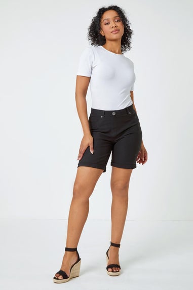 Roman Petite Black Petite Turned Hem Elastic Waist Shorts