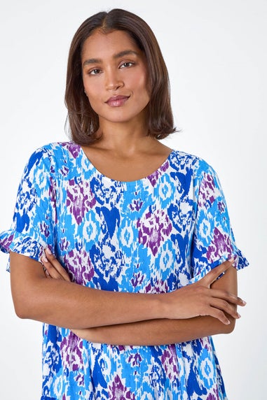 Roman Blue Aztec Print Tiered Smock Dress