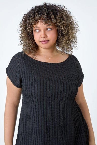 Roman Curve Black Textured Short Sleeve T-Shirt