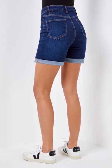 Roman Indigo Stretch Denim Mom Shorts