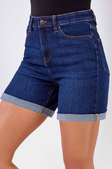 Roman Indigo Stretch Denim Mom Shorts