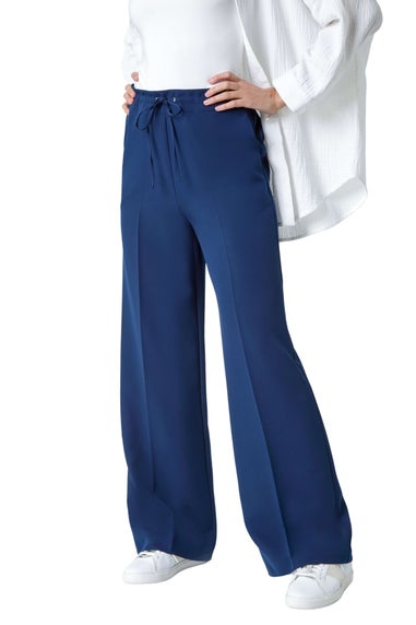 Roman Navy Wide Leg Elastic Waist Tie Front Trouser