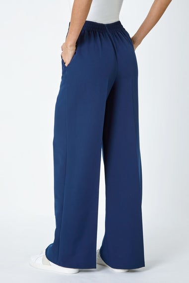 Roman Navy Wide Leg Elastic Waist Tie Front Trouser