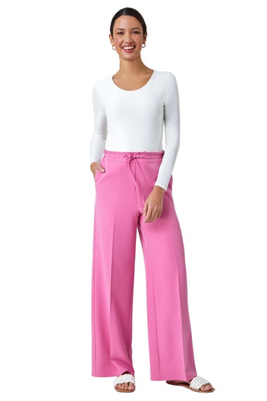 Roman Light Pink Wide Leg Elastic Waist Tie Front Trouser