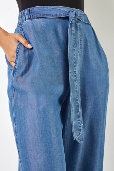 Roman Denim Waist Tie Detail Culottes