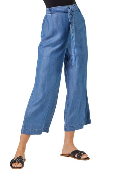 Roman Denim Waist Tie Detail Culottes