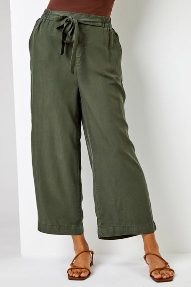 Roman Khaki Waist Tie Detail Culottes