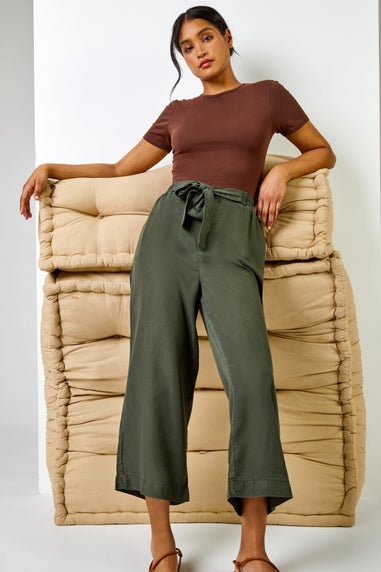 Roman Khaki Waist Tie Detail Culottes