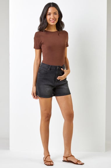 Roman Black Washed Denim Stretch Shorts