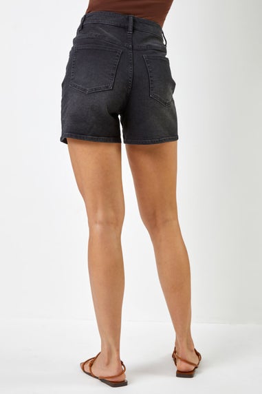 Roman Black Washed Denim Stretch Shorts