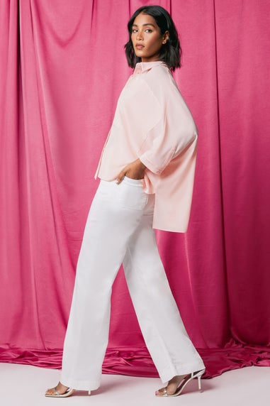 Roman White Wide Leg Stretch Denim Jeans