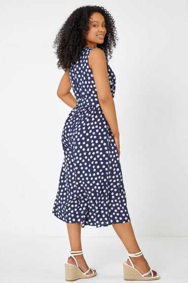 Roman Navy Petite Polka Dot Cropped Jumpsuit