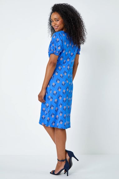 Roman Petite Blue Floral Empire Stretch Dress