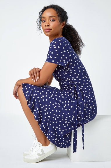 Roman Petite Blue Floral Stretch Wrap Dress