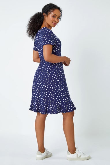 Roman Petite Blue Floral Stretch Wrap Dress