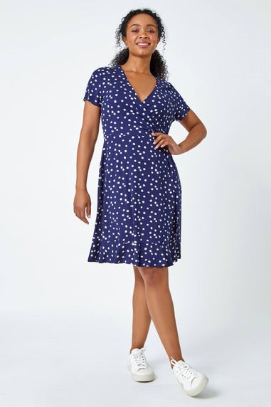 Roman Petite Blue Floral Stretch Wrap Dress