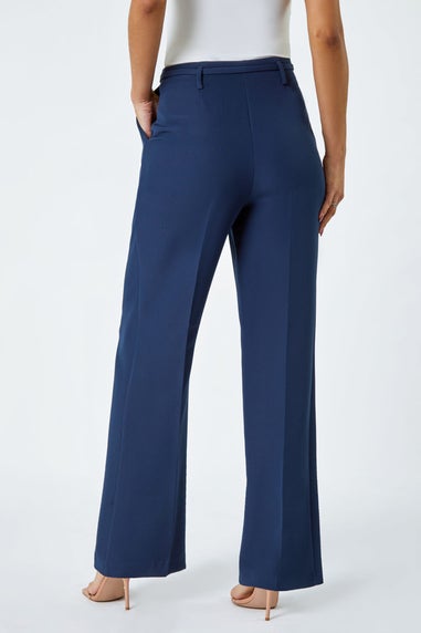 Roman Navy Crepe Stretch Straight Leg Trousers