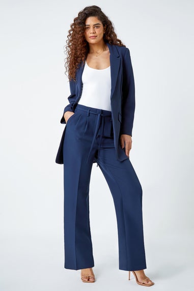 Roman Navy Crepe Stretch Straight Leg Trousers