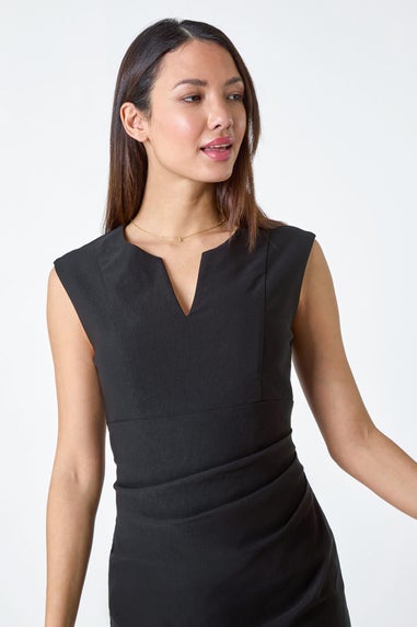 Roman Black Sleeveless Ruched Bodycon Stretch Dress