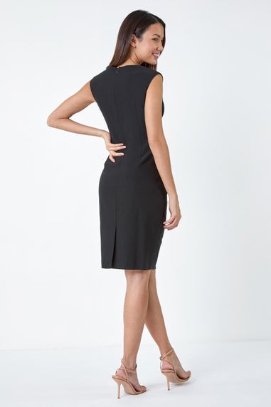 Roman Black Sleeveless Ruched Bodycon Stretch Dress