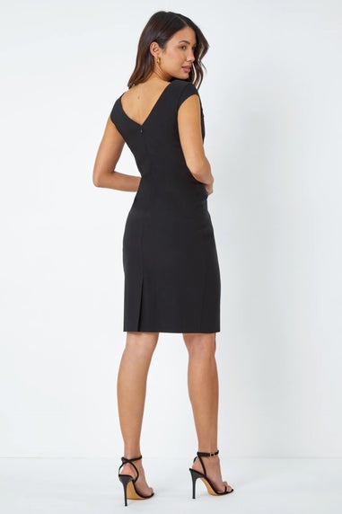 Roman BLACK Sleeveless Pleat Detail Stretch Bodycon Dress